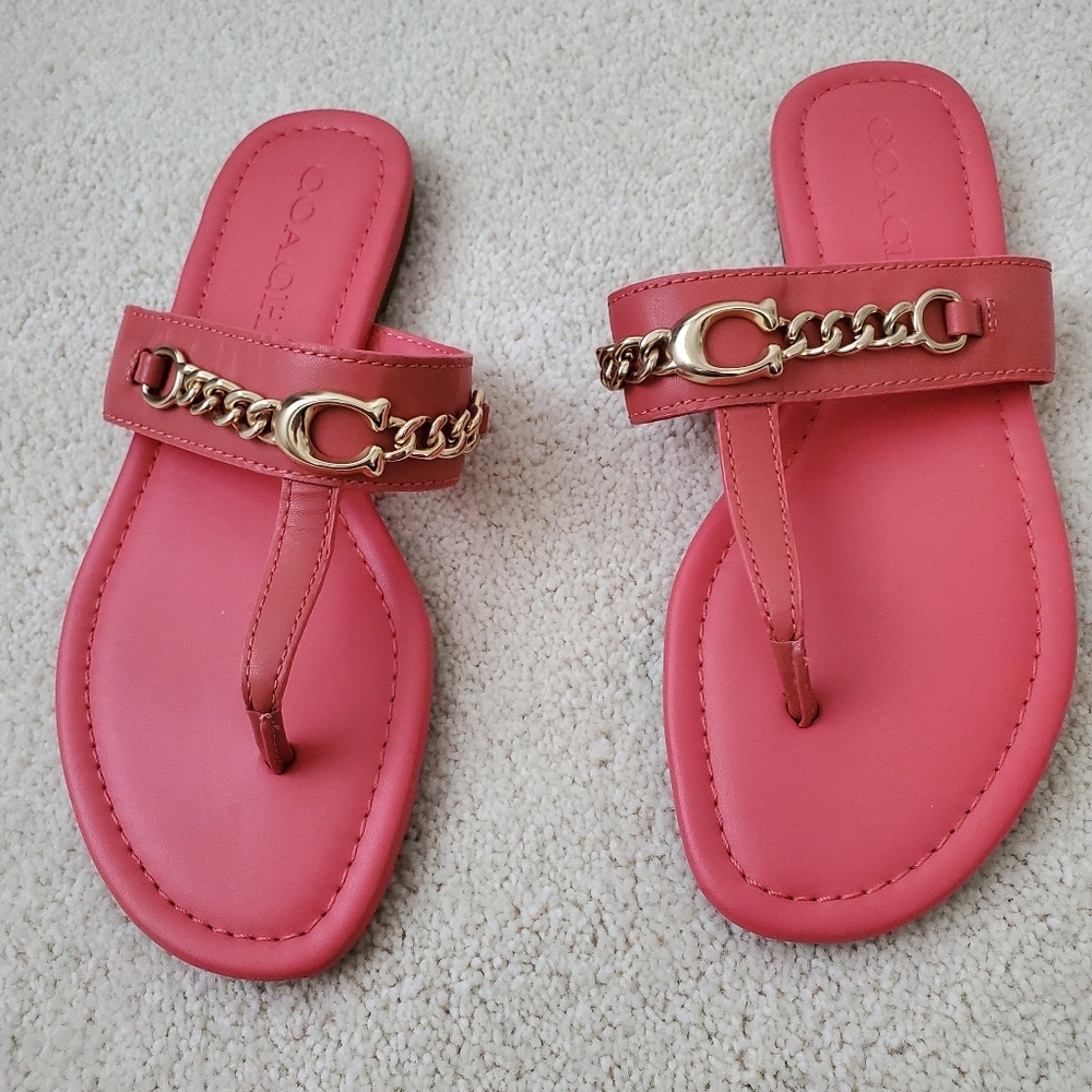 Coach Jaclyn Leather with Gold Sandals Coral sz6 - Picture 2 of 16